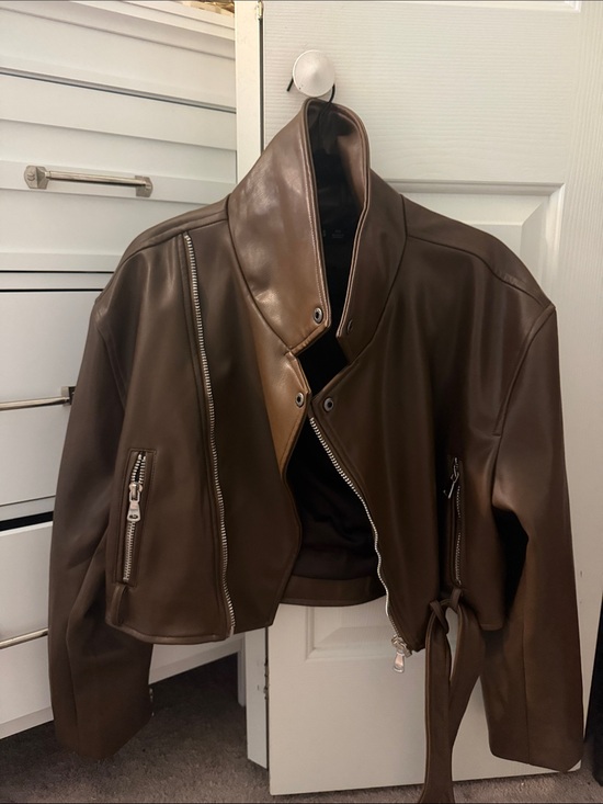 Lioness Jackets & Blazers - Lioness Brown Leather Cropped Moto Jacket